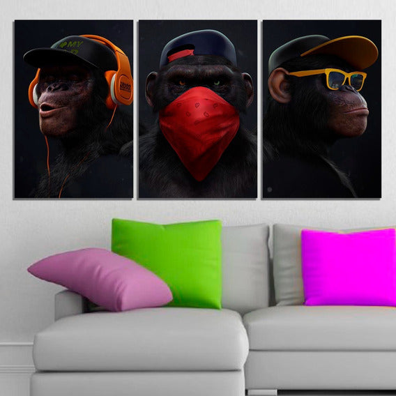 Cuadro Mono Con Auriculares - Street-art De Un Chimpancé Relajado Impreso En Lienzo Para Pared - Juveniles - Tienda